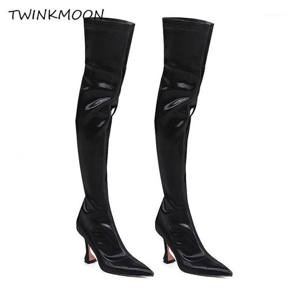 boots sock thigh high black cup strange heels women's slim fit shoes over the knee zapatos de mujer1