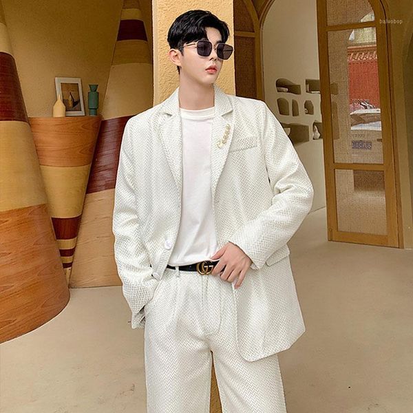 men 2 piece suits sets (jacket+pant) male vintage streetwear hip hop business casual blazer jacket suit coat trousers1, White;black
men 2 piece suits sets (jacket+pant) male vintage streetwear hip hop business casual blazer jacket suit coat trousers1, White;black