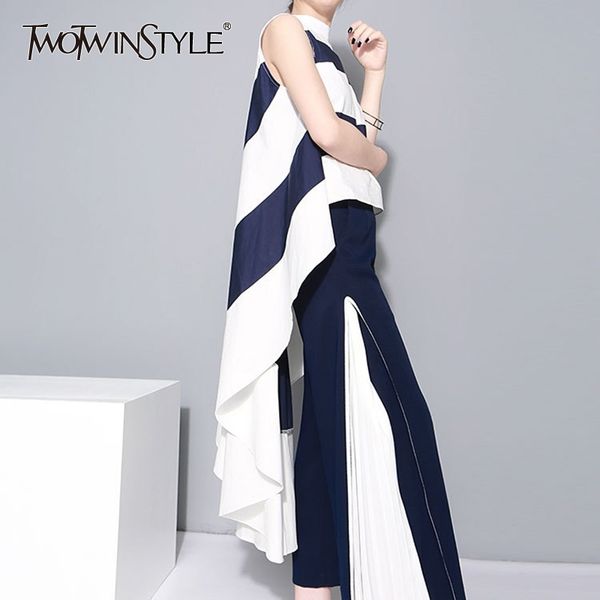 twotwinstyle striped chiffon shirt for women sleeveless stand collar draped high waist asymmetrical long blouse summer harajuku y200622, White
twotwinstyle striped chiffon shirt for women sleeveless stand collar draped high waist asymmetrical long blouse summer harajuku y200622, White