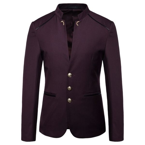 collar single row stand multi button blazer for men, White;black