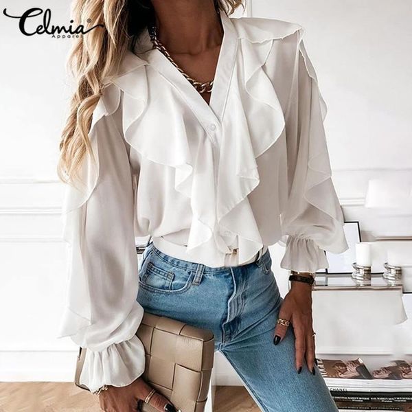 women's blouses & shirts women fashion ruffles celmia deep v-neck 2021 autumn casual long sleeve loose elegant office lady blusas, White
women's blouses & shirts women fashion ruffles celmia deep v-neck 2021 autumn casual long sleeve loose elegant office lady blusas, White