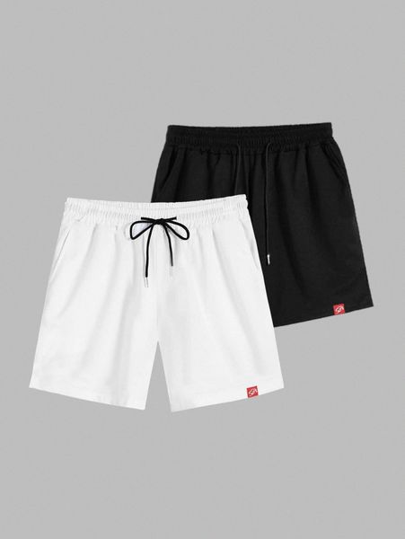 men 2pcs drawstring waist patch detail shorts 82uu#, Black
men 2pcs drawstring waist patch detail shorts 82uu#, Black