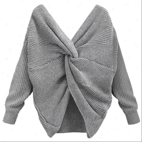women v neck back twisted sweater female autumn winter long sleeve knitted sweaters pullovers pull femme jumper, White;black
women v neck back twisted sweater female autumn winter long sleeve knitted sweaters pullovers pull femme jumper, White;black