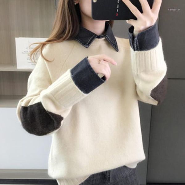 fake two-piece shirt denim collar pullover sweater woman 2020 new autumn winter fashion casual color matching knitting sweaters1, White;black
fake two-piece shirt denim collar pullover sweater woman 2020 new autumn winter fashion casual color matching knitting sweaters1, White;black