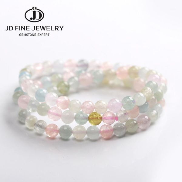jd natural morganite stone round beads 3 strands multilayer bracelet 6-7mm good quality diy jewelry christmas gift1, Black