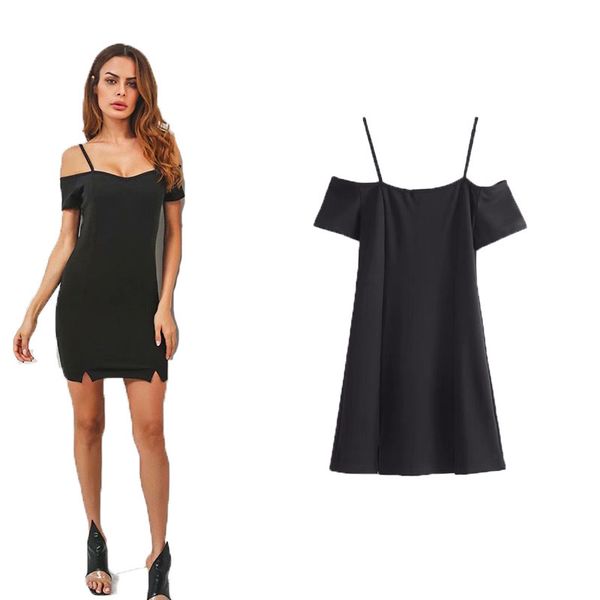early autumn holiday women's new solid color suspender with shoulder leakage small v-neck slim dress for women, Black;gray
early autumn holiday women's new solid color suspender with shoulder leakage small v-neck slim dress for women, Black;gray
