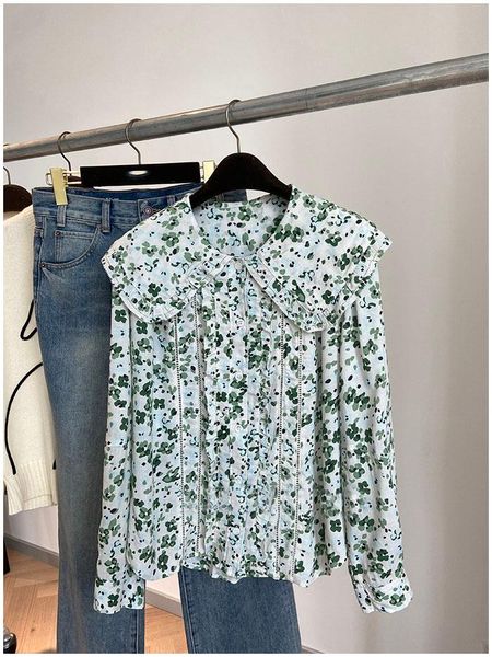 women's blouses & shirts women cotton blend floral printed long sleeve hollow out patchwork blouse - ladies doll collar stitching flowe, White
women's blouses & shirts women cotton blend floral printed long sleeve hollow out patchwork blouse - ladies doll collar stitching flowe, White