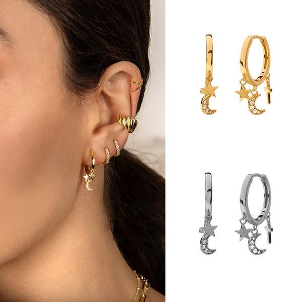 925 sterling silver hoop earrings luxury zircon cross star moon dangle earrings for women fine jewelry pendientes mujer w4, Golden;silver
925 sterling silver hoop earrings luxury zircon cross star moon dangle earrings for women fine jewelry pendientes mujer w4, Golden;silver