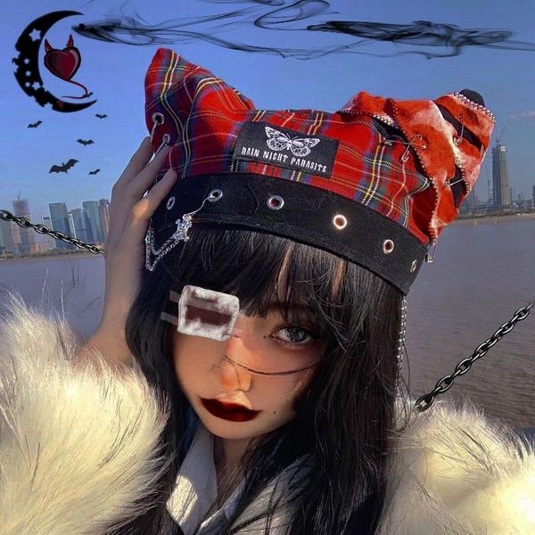 berets harajuku punk rock metal chain black red plaid dark devil cat ear beret hats gothic girls fashion streetwear hip hop bucket caps, Blue;gray
berets harajuku punk rock metal chain black red plaid dark devil cat ear beret hats gothic girls fashion streetwear hip hop bucket caps, Blue;gray