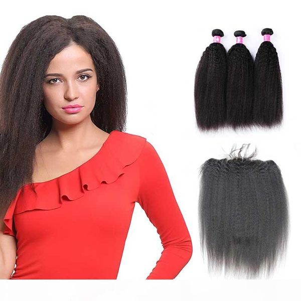 virgin brazilian afro kinky straight hair bundles with lace frontal closure remy peruvian human hair weave with frontal piece soft curl, Black
virgin brazilian afro kinky straight hair bundles with lace frontal closure remy peruvian human hair weave with frontal piece soft curl, Black