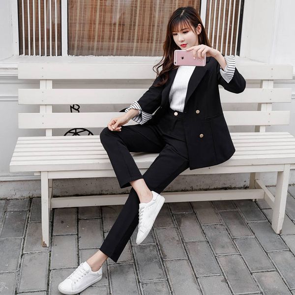autumn solid double breasted blazer suit office lady elegant pants suit two piece set, Black;brown
autumn solid double breasted blazer suit office lady elegant pants suit two piece set, Black;brown