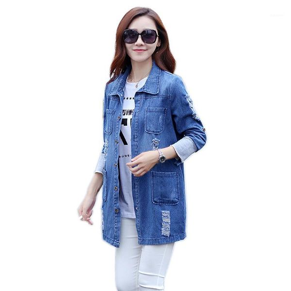 plus size 5xl basic long jeans coat women slim ripped denim jacket femme elegant vintage frayed jackets outwear casacos feminino1, Black;brown
plus size 5xl basic long jeans coat women slim ripped denim jacket femme elegant vintage frayed jackets outwear casacos feminino1, Black;brown