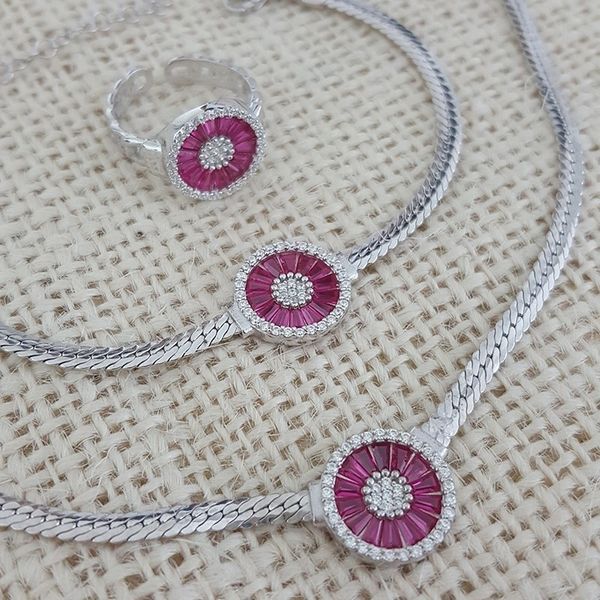 bridal set 925 silver pink baquette stone ring bracelet necklace set pinky set t200507, Slivery;golden
bridal set 925 silver pink baquette stone ring bracelet necklace set pinky set t200507, Slivery;golden