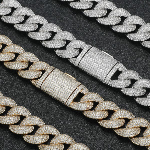 18mm 18-24inch gold silver plated bling cz cuban chain necklace links hip hop rapper street jewelry for men women