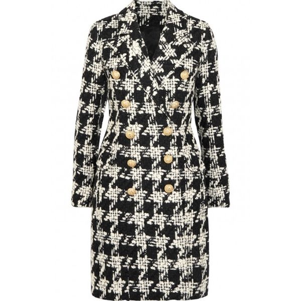 new stylish designer wool coat women's double breasted lion buttons houndstooth tweed long coat 201211, Black
new stylish designer wool coat women's double breasted lion buttons houndstooth tweed long coat 201211, Black