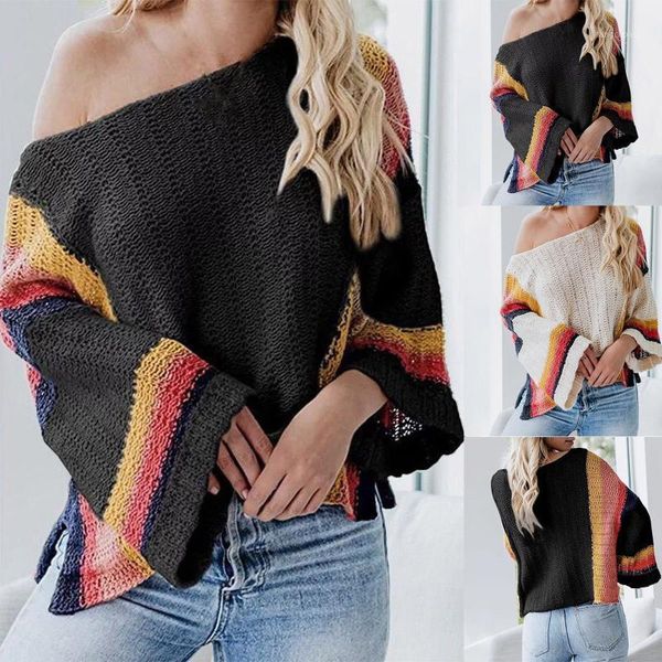 2021 one-neck winter clothes hollow stitching knitted rainbow sweater women's fashion casual sweaters solid casual warm sweater1, White;black
2021 one-neck winter clothes hollow stitching knitted rainbow sweater women's fashion casual sweaters solid casual warm sweater1, White;black