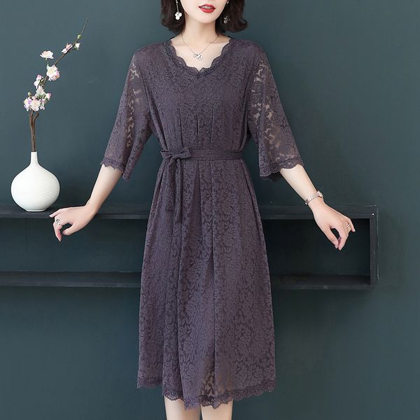 Summer Women Lace Lace Up Half Sleeve V-neck Knee-length A-line Black Purple Plus Size Simple Daily Wear Cocktail Dresses 9828 party
Summer Women Lace Lace Up Half Sleeve V-neck Knee-length A-line Black Purple Plus Size Simple Daily Wear Cocktail Dresses 9828 party