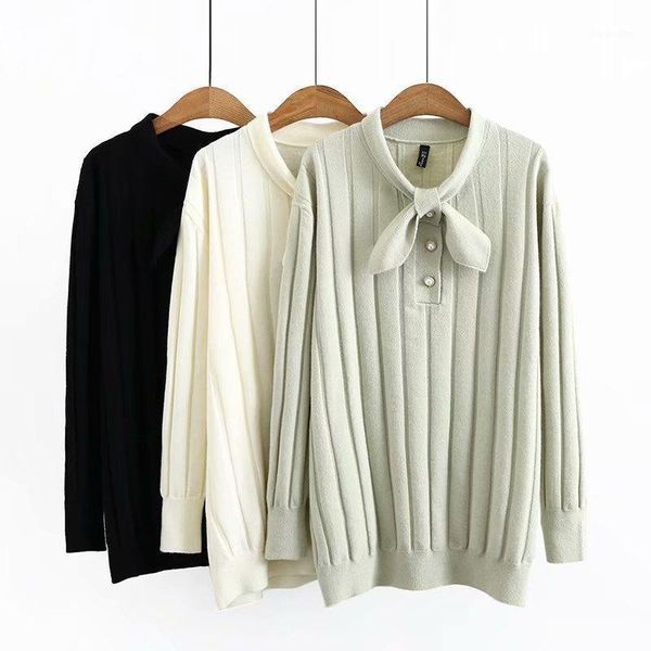 2020 autumn spring european american women's new large size slightly fat bow tie butterfly collar loose knitted solid sweater1, White;black
2020 autumn spring european american women's new large size slightly fat bow tie butterfly collar loose knitted solid sweater1, White;black