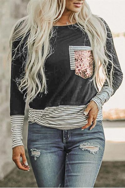 sequines pocket t-shirt long sleeve women striped patchwork tee shirts autumn casual loose female o-neck t-shirt, White
sequines pocket t-shirt long sleeve women striped patchwork tee shirts autumn casual loose female o-neck t-shirt, White
