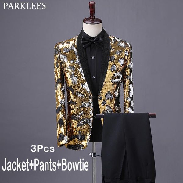 shiny gold sequin tuxedo suit male shawl collar slim fit gliiter dress suits mens party wedding dinner prom terno masculino 4xl, White;black
