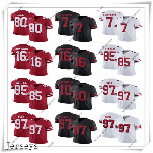 san francisco 49ers 10 jimmy garoppolo 85 george kittle 97 nick bosa 80 jerry rice 16 joe montana 7 colin kaepernick jerseys, Black;red
san francisco 49ers 10 jimmy garoppolo 85 george kittle 97 nick bosa 80 jerry rice 16 joe montana 7 colin kaepernick jerseys, Black;red