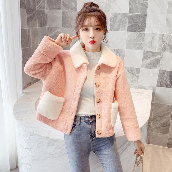 women's wool & blends autumn winter women short woolen blended coat loose fashion single-breasted female pink lambswool outerwear mujer, Black
women's wool & blends autumn winter women short woolen blended coat loose fashion single-breasted female pink lambswool outerwear mujer, Black