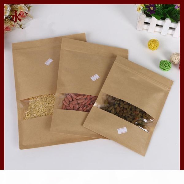 16*26 100pcs brown self kraft paper bags with window for gifts sweets and candy jewelry retail package paper