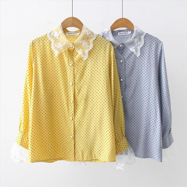jkkucoco 2021 women chiffon shirts long lace sleeve collar dot shirts women blouses single breast shirt 2 color, White
jkkucoco 2021 women chiffon shirts long lace sleeve collar dot shirts women blouses single breast shirt 2 color, White