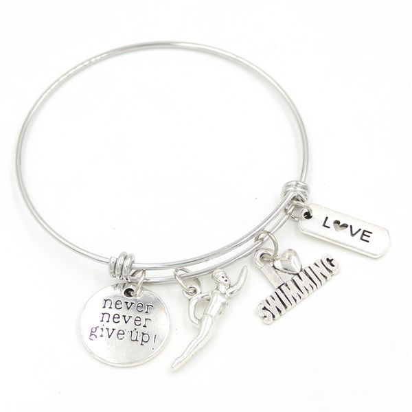 new arrival wholesale stainless steel wire bangle zinc alloy i love swimming charms bracelet&bangle for swimmers girl gift jewelry pulsera, Golden;silver
new arrival wholesale stainless steel wire bangle zinc alloy i love swimming charms bracelet&bangle for swimmers girl gift jewelry pulsera, Golden;silver