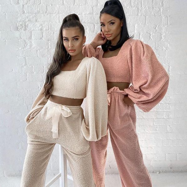 new fashion women tracksuit 2 piece set winter fleece lantern sleeve casual bow and pant set outfit club party matching suit, Gray
new fashion women tracksuit 2 piece set winter fleece lantern sleeve casual bow and pant set outfit club party matching suit, Gray