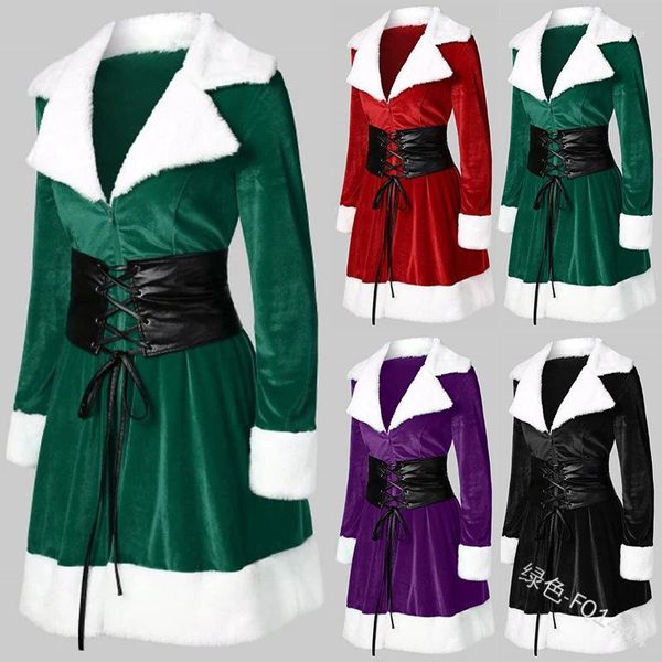 women's dress winter christmas dense velvet suit collar leather waist women dress christmas party club outfits1, Silver
women's dress winter christmas dense velvet suit collar leather waist women dress christmas party club outfits1, Silver