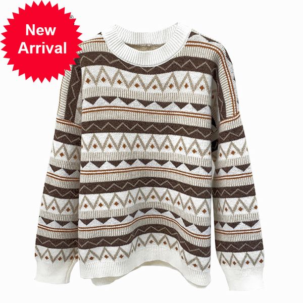 female winter sweater oversize jacquard weave knitted sweater-neck color thick stripes long fashion sleeve retro c-316, White;black
female winter sweater oversize jacquard weave knitted sweater-neck color thick stripes long fashion sleeve retro c-316, White;black