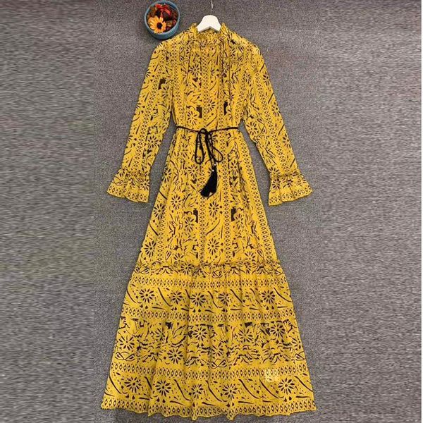 women long dresses long-sleeve yellow printed dress lotus leaf dress, Black;gray
women long dresses long-sleeve yellow printed dress lotus leaf dress, Black;gray