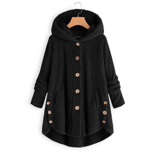 fashion women's european and american button plush shirt irregular solid color coat1, Black
fashion women's european and american button plush shirt irregular solid color coat1, Black