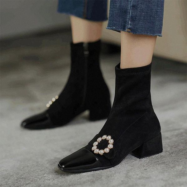 women pearl booties black flock fashion ankle boots bead ladies dress shoes square mid heels 2020 winter 35-41 botas mujer 8467n #zm9r
women pearl booties black flock fashion ankle boots bead ladies dress shoes square mid heels 2020 winter 35-41 botas mujer 8467n #zm9r