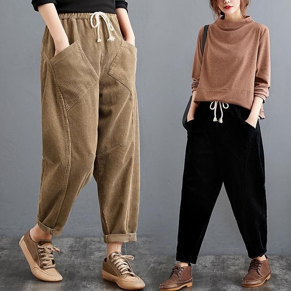 women's pants & capris literary plus size velvet female thickening loose casual pantalon taille haute femme corduroy, Black;white
women's pants & capris literary plus size velvet female thickening loose casual pantalon taille haute femme corduroy, Black;white