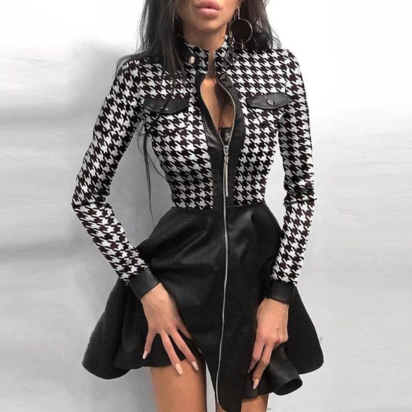women vintage plaid zippers slim mini dress autumn long sleeve lace patchwork party dress office lady stand collar vestido, Black;gray
women vintage plaid zippers slim mini dress autumn long sleeve lace patchwork party dress office lady stand collar vestido, Black;gray