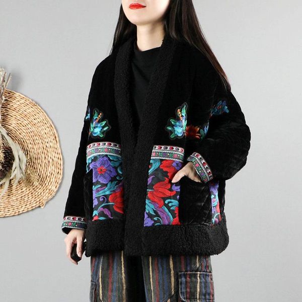 women's down & parkas ethnic style gold velvet padded jacket winter clothing retro thick quilted warm embroidered bat sleeve coat y911, Black
women's down & parkas ethnic style gold velvet padded jacket winter clothing retro thick quilted warm embroidered bat sleeve coat y911, Black