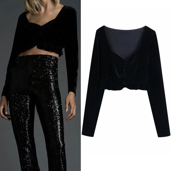 2021 new black velvet crop women v neck vintage ruffle long sleeve woman fall winter ruched elegant blouse milt, White
2021 new black velvet crop women v neck vintage ruffle long sleeve woman fall winter ruched elegant blouse milt, White