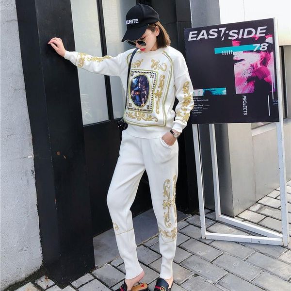 fall winter fashion knitted tracksuit pants sets women embroidery vintage pattern sweater pants suit pullover trousers set1, White
fall winter fashion knitted tracksuit pants sets women embroidery vintage pattern sweater pants suit pullover trousers set1, White