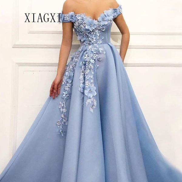 vestidos sky blue evening dress 2019 a-line off the shoulder 3d flower long evening dresses appliques long prom dress gowns1, White;black
vestidos sky blue evening dress 2019 a-line off the shoulder 3d flower long evening dresses appliques long prom dress gowns1, White;black