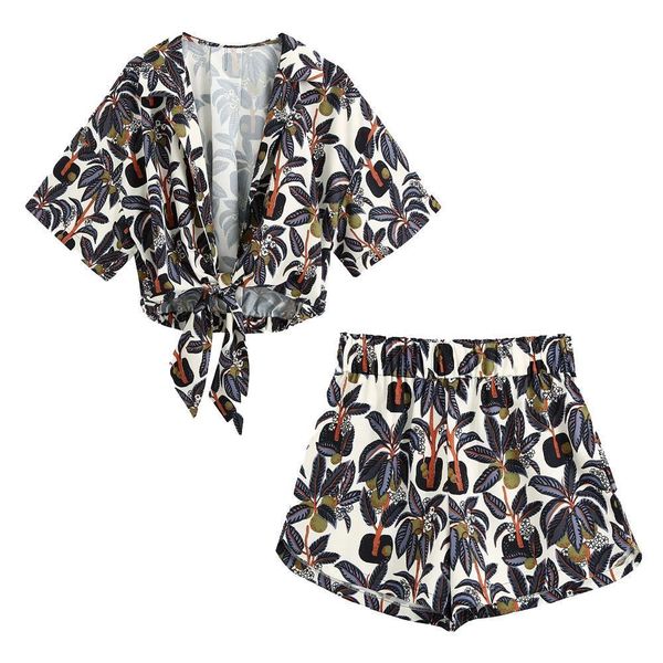 2020 summer women two piece set printed knot shirt short sleeves & shorts high-waist elastic waistband ensemble femme, Gray
2020 summer women two piece set printed knot shirt short sleeves & shorts high-waist elastic waistband ensemble femme, Gray