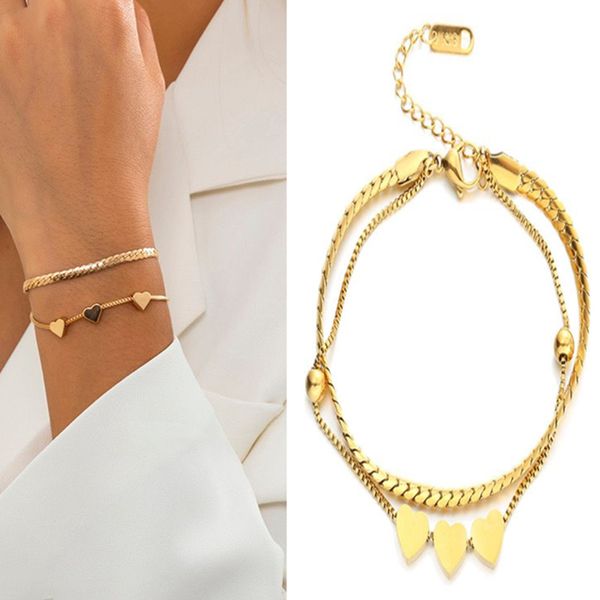 charm bracelet for women stainless steel bangle romantic heart charm gold color snake chain layered bangles luxury brand jewelry girlfriend, Black
charm bracelet for women stainless steel bangle romantic heart charm gold color snake chain layered bangles luxury brand jewelry girlfriend, Black