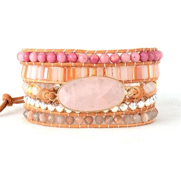 women beads leather bracelet natural stones pink quartz crystal 5 strands woven wrap bracelets bohemian bracelet dropship y200107, Golden;silver
women beads leather bracelet natural stones pink quartz crystal 5 strands woven wrap bracelets bohemian bracelet dropship y200107, Golden;silver