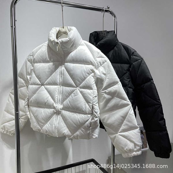 women's pra pr home stand collar letter printed short diamond check solid color zipper white goose down bread jacket, Black
women's pra pr home stand collar letter printed short diamond check solid color zipper white goose down bread jacket, Black