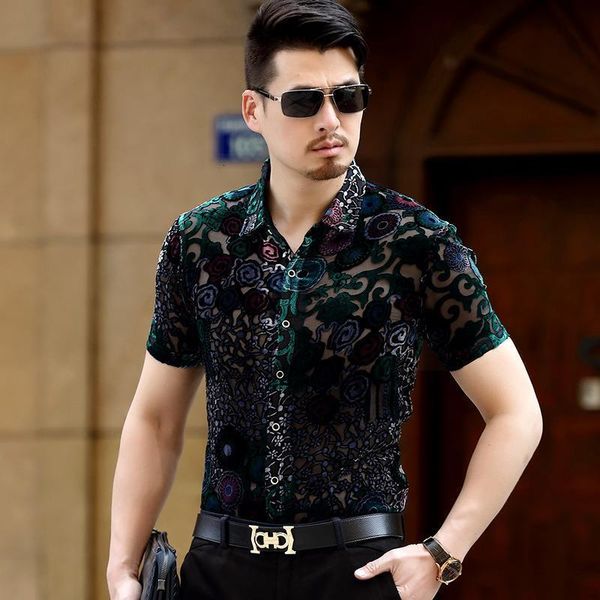 high-quality gold velvet hollow carved short-sleeved shirt summer 2019 new fashion trend transparent cool men shirt -3xl, White;black
high-quality gold velvet hollow carved short-sleeved shirt summer 2019 new fashion trend transparent cool men shirt -3xl, White;black