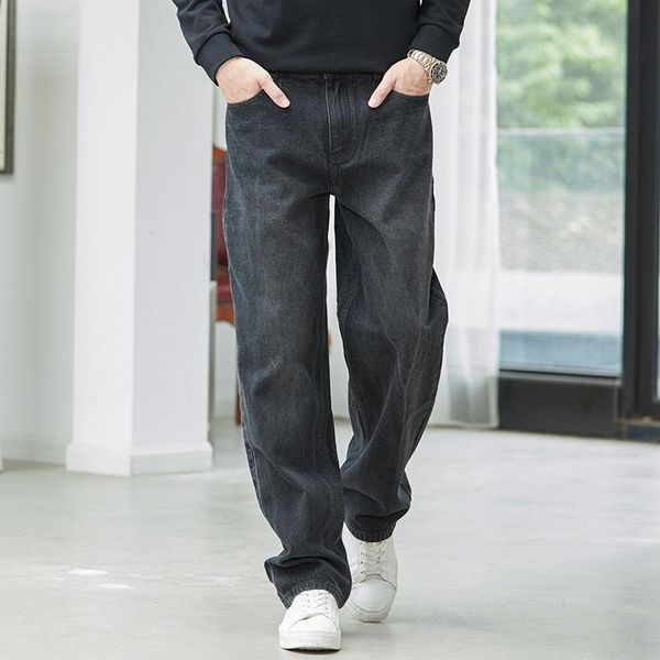 men's jeans loose black straight leg harem pants wide streetwear hip-hop style, Blue
men's jeans loose black straight leg harem pants wide streetwear hip-hop style, Blue