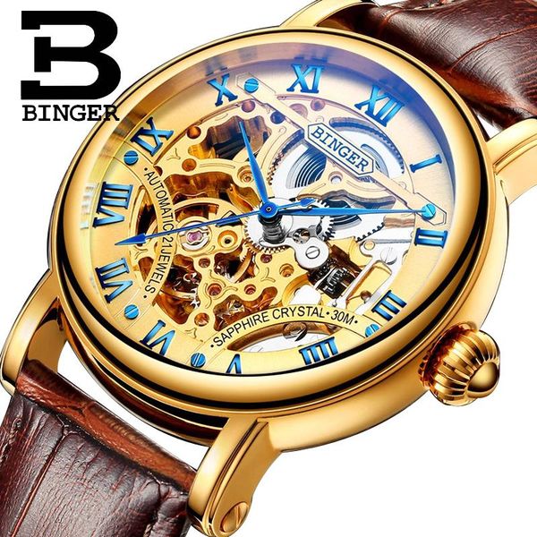 binger golden case luxury casual design brown leather strap mens watches automatic mechanical skeleton watch, Slivery;brown
binger golden case luxury casual design brown leather strap mens watches automatic mechanical skeleton watch, Slivery;brown