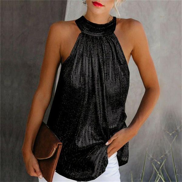 women's blouses & shirts 2021 women blouse fashion high neck sleeveless sequins halter tank vest summer casual loose shirt tee, White
women's blouses & shirts 2021 women blouse fashion high neck sleeveless sequins halter tank vest summer casual loose shirt tee, White