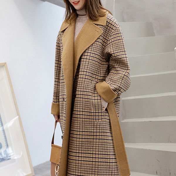 2021 new camel elegant women plaid wool blend long coat winter size fashion overcoat belt button female outwear korea coats ricy, Black
2021 new camel elegant women plaid wool blend long coat winter size fashion overcoat belt button female outwear korea coats ricy, Black